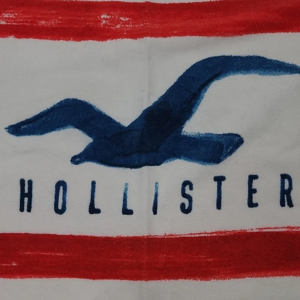 Hollister Graphic Brand Name Logo Swim Towel Striped Flag Beach Pool Blanket